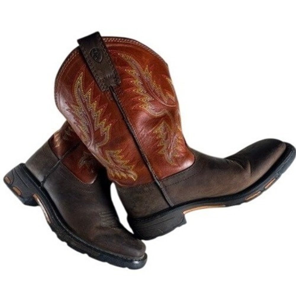 Ariat Boots Womens 5 Western Cowboy Leather Stitched Square Toe Brown